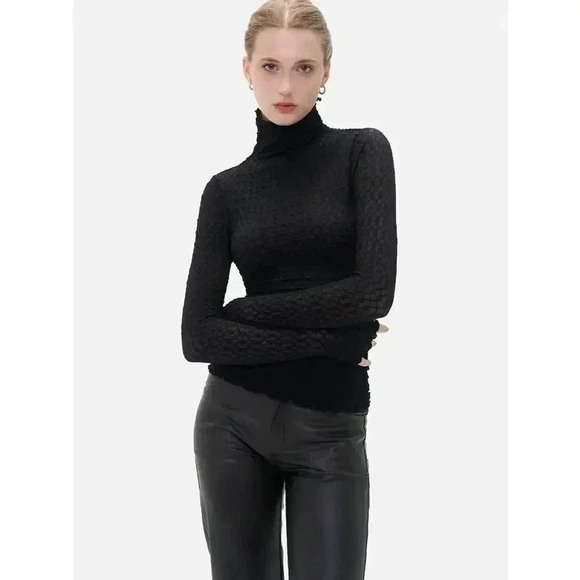S. Deer High Neck Slim Fit Textured Minimalist Top Dark Coquette Whimsigoth - Picture 2 of 11